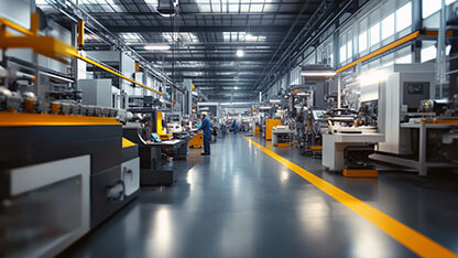 Modern Industrial Manufacturing Facility with Workers Operating Machinery 